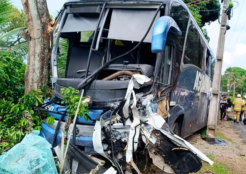 Acidente entre ônibus e pick-up deixa um morto e três feridos na BR-415 no sul da Bahia