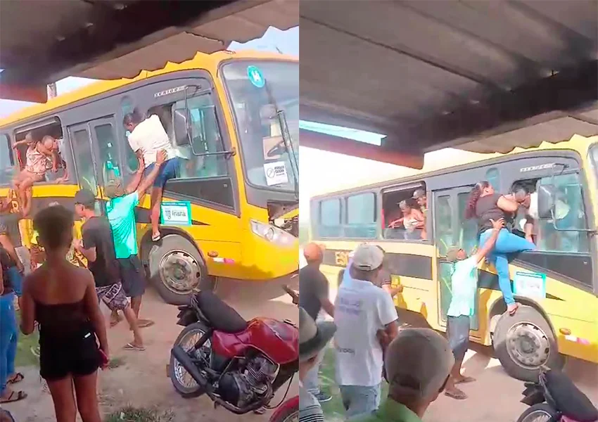 Ônibus pega fogo em instalação elétrica e passageiros fogem pela janela no interior da Bahia