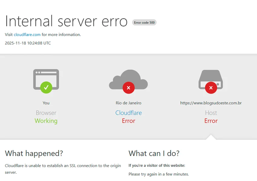 Queda da Cloudflare interrompe acesso a sites pelo Brasil e afeta o Blog Sudoeste