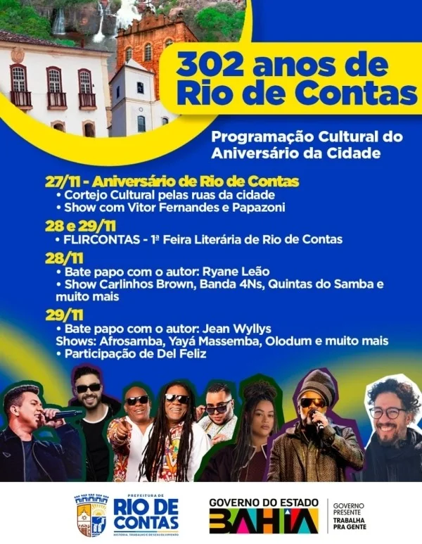 Rio de Contas celebra 302 anos com cortejo cultural, FLIRCONTAS e grandes shows