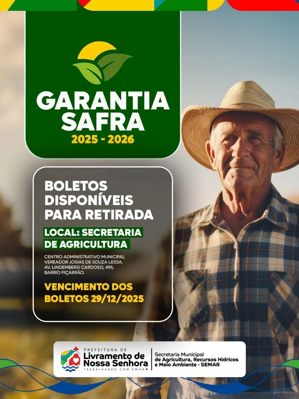 Livramento de Nossa Senhora inicia entrega dos boletos do Garantia Safra 2025/2026