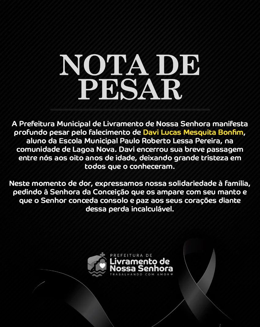 Aluno de 8 anos da rede municipal de Livramento morre após complicações de saúde