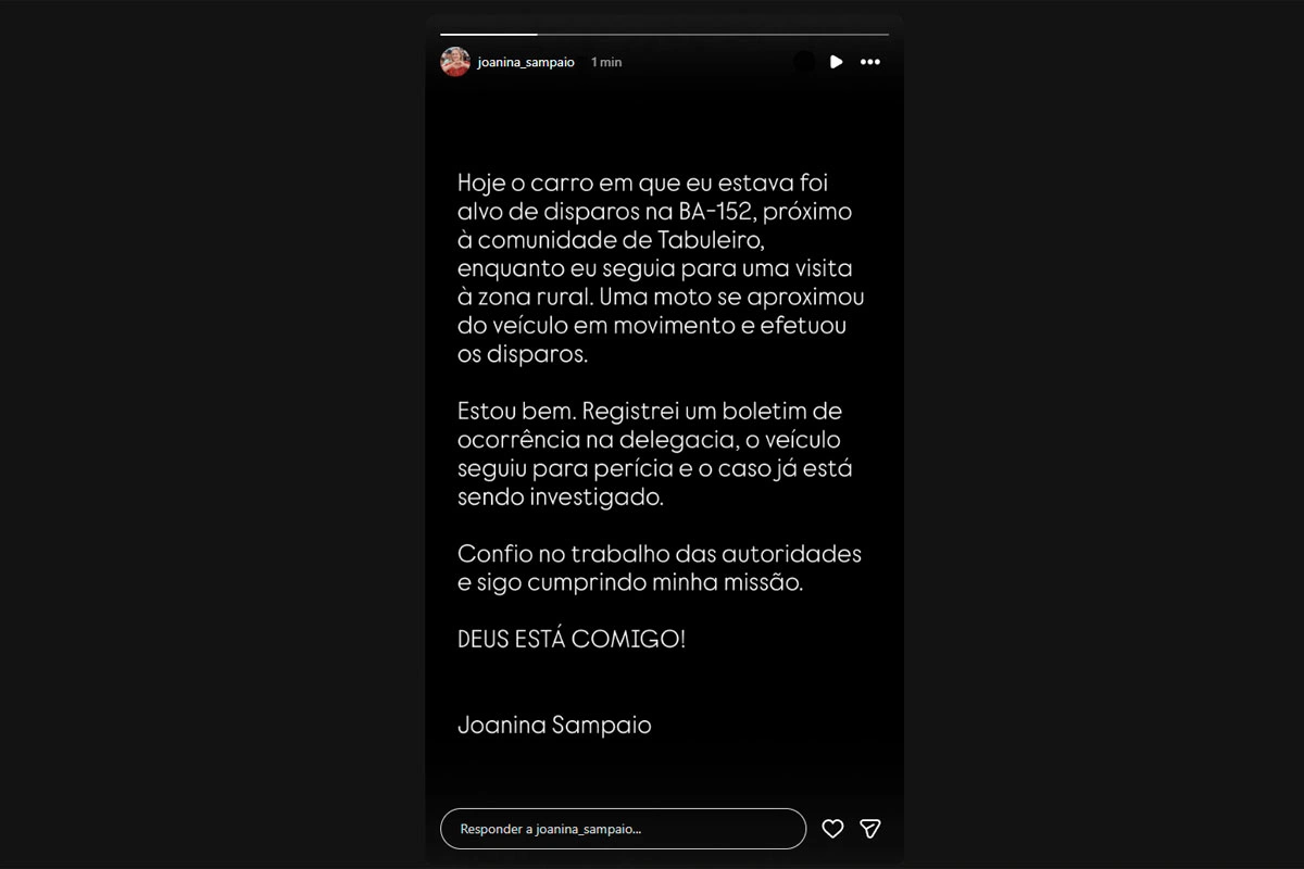 Carro da prefeita Joanina Sampaio é alvejado a tiros na BA-152 em meio a crise política em Livramento