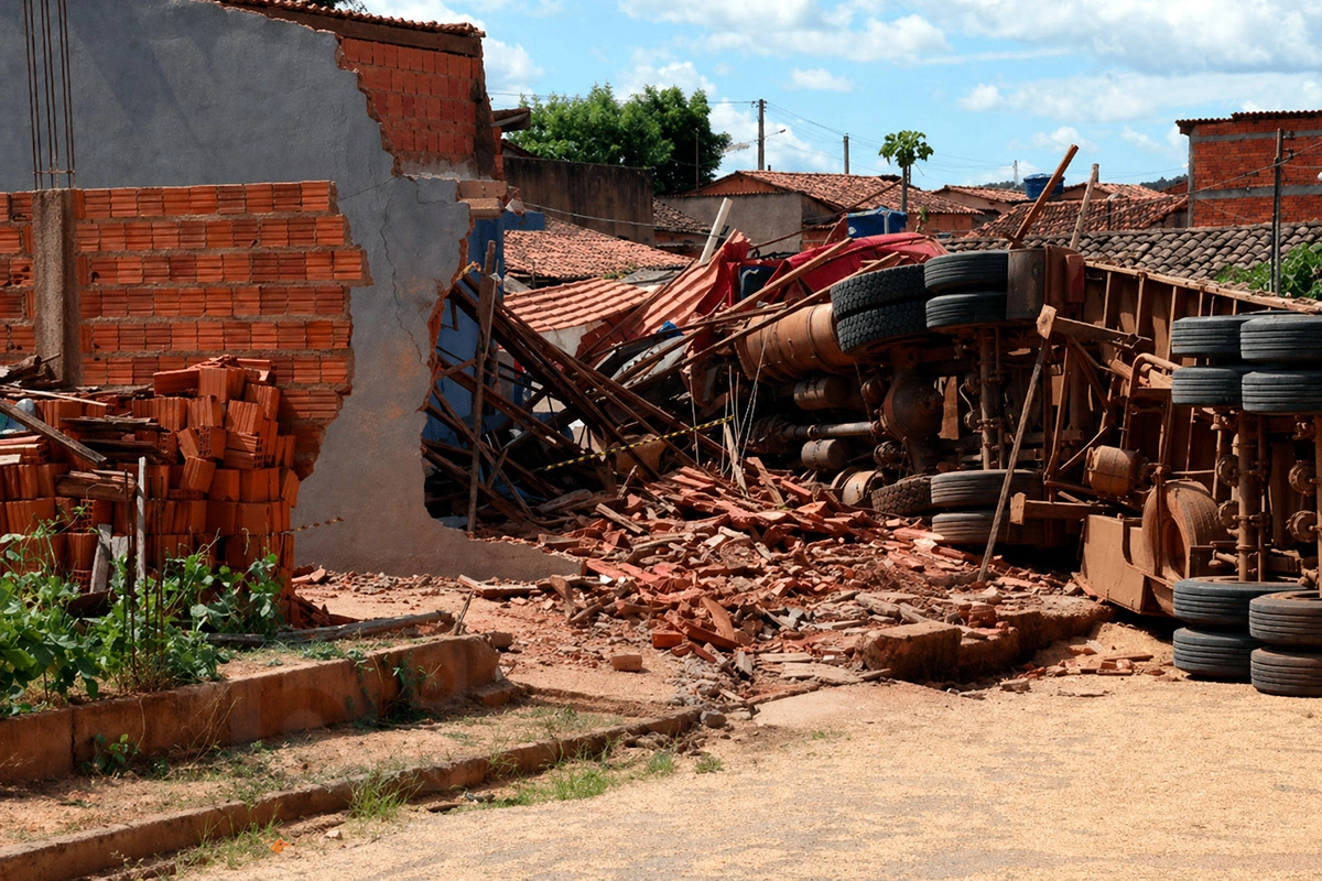 Bebê e criança ficam feridos após caminhão invadir três casas no oeste da Bahia