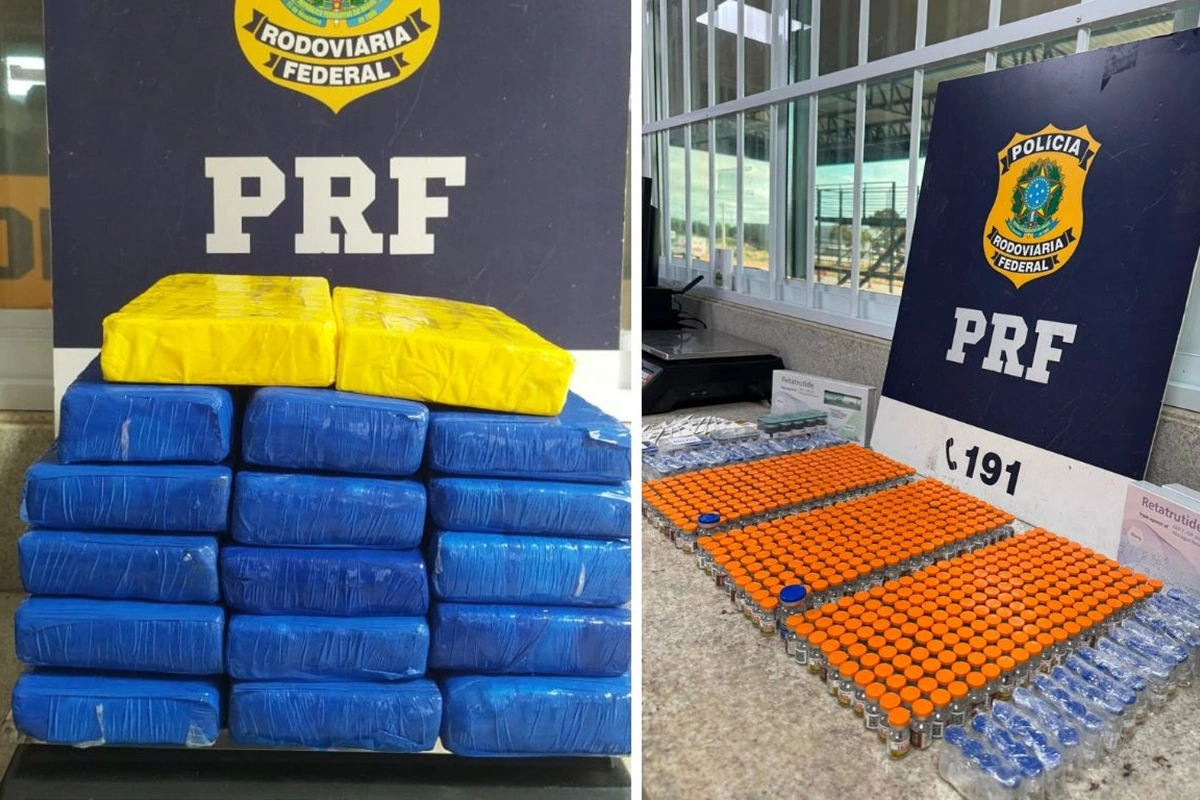 PRF apreende 14 kg de drogas e centenas de medicamentos em ônibus na BR-116