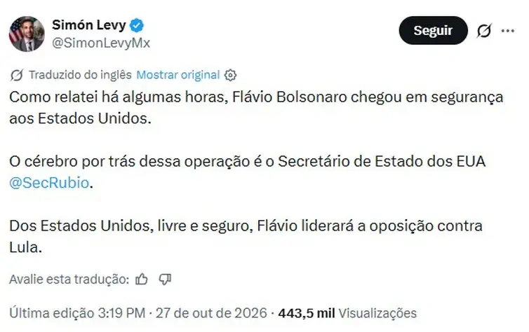 Aliado de Trump afirma que Flávio Bolsonaro chegou aos EUA