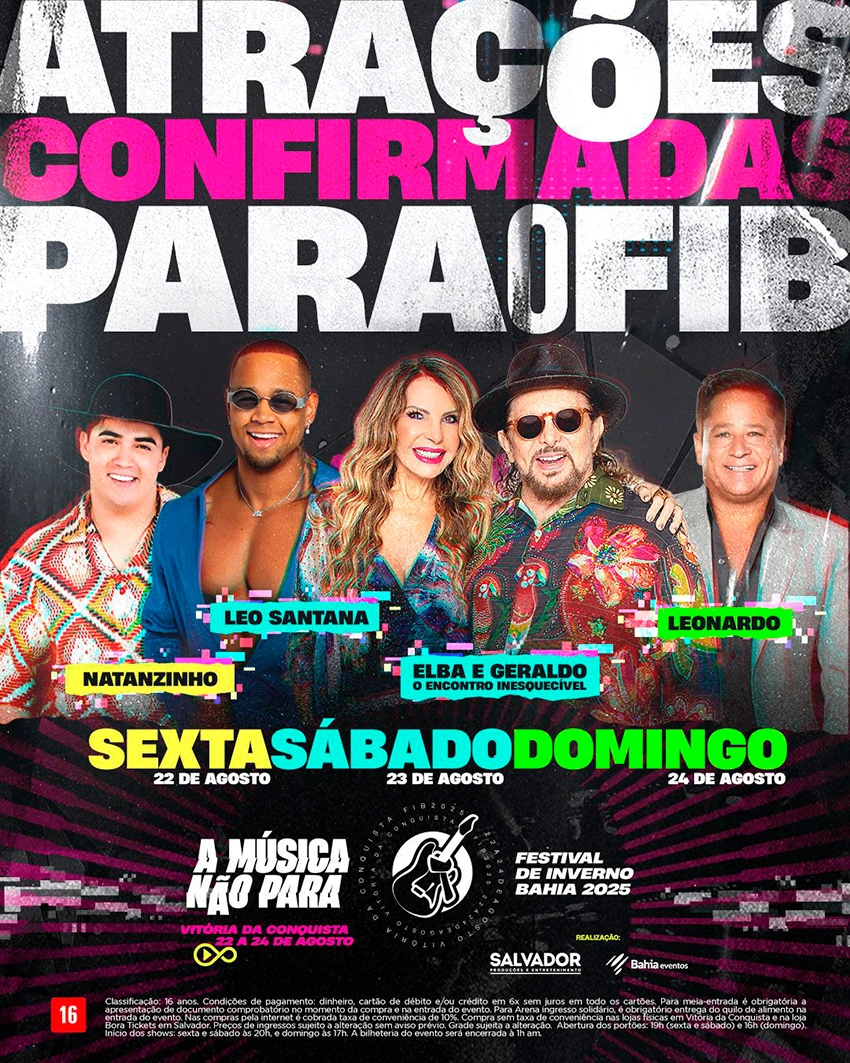 Festival de Inverno Bahia (FIB) anuncia shows de Léo Santana, Natanzinho Lima, Leonardo e o encontro especial de Elba Ramalho e Geraldo Azevedo