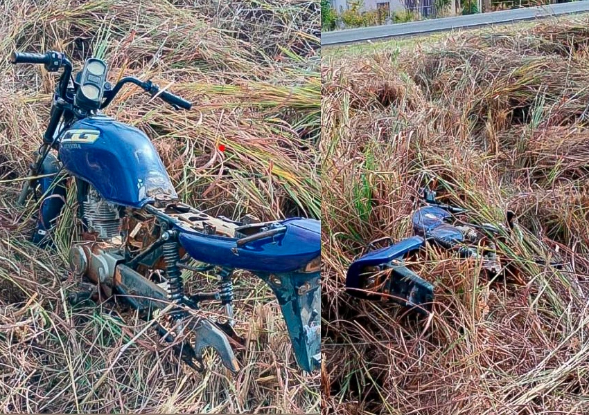 Motocicleta furtada em 2023 é encontrada abandonada às margens da BR-122 em Pindaí
